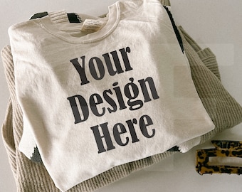 Comfort Colors C1717 Ivory Mockup - Spring summer Mockup - Lifestyle Oversized Shirt Mockup - Trendy y2k Aesthetic Mock