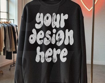 Gildan 18000 G180 Black Sweatshirt Mockup - Lifestyle Model Oversized Mockup - Trendy Aesthetic Mock