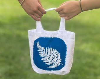 Small Canvas Tote, Tote Bag, Makeup Bag, Cyanotype Tote Bag, Gift Bag, Cyanotype, Nature Lover, Botanical Tote, Fern Tote Bag