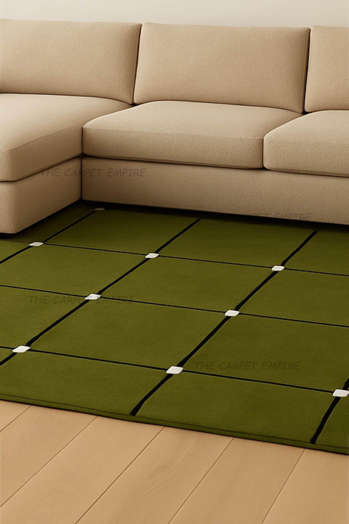 Hand Tufted Milano Green Grid White Dot Modern Style Japandi Area Rug ...