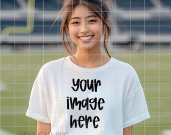 Maqueta de ropa blanca Comfort Colors 1717, estilo de vida, ropa urbana, estilo Pinterest, estética, influencer, camiseta de fútbol moderna Y2K