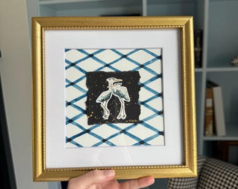 Hand Drawn Watercolor Vintage Framed Art “Herons “ , Wall decor
