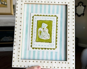 Hand drawn Framed Watercolor Monkey Art: Chinoiserie Style Wall Decor