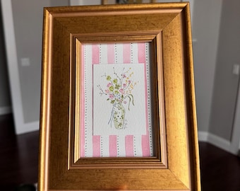 HANDGETROKKEN vintage ingelijste kunst 'Bloemen #4', wanddecoratie