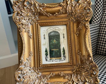 HAND DRAWN Framed Watercolor Art “ DOOR #4 “ Wall Decor