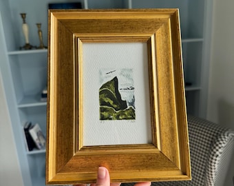 HAND DRAWN Watercolor Vintage Framed Art “ Landscape # 9” , Wall decor
