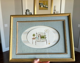 Hand drawn Watercolor Vintage Framed Pet Art “Basset Hound”
