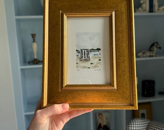 HAND DRAWN Vintage Framed Art “Landscape #19” , Wall Decor