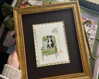 HAND DRAWN Watercolor Vintage Wooden Framed Pet Art “ Berner Sennenhund “, Pet portraits