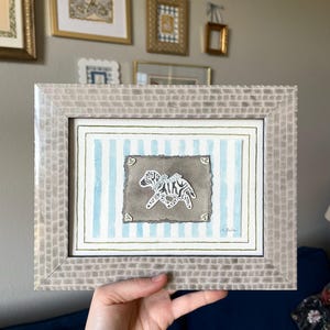 Hand drawn Watercolor Framed Painting “Zebra with ribbon”