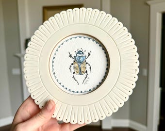 Hand Drawn  Framed  beetle Art “Onthophagus Marginalis ”, Wall decor