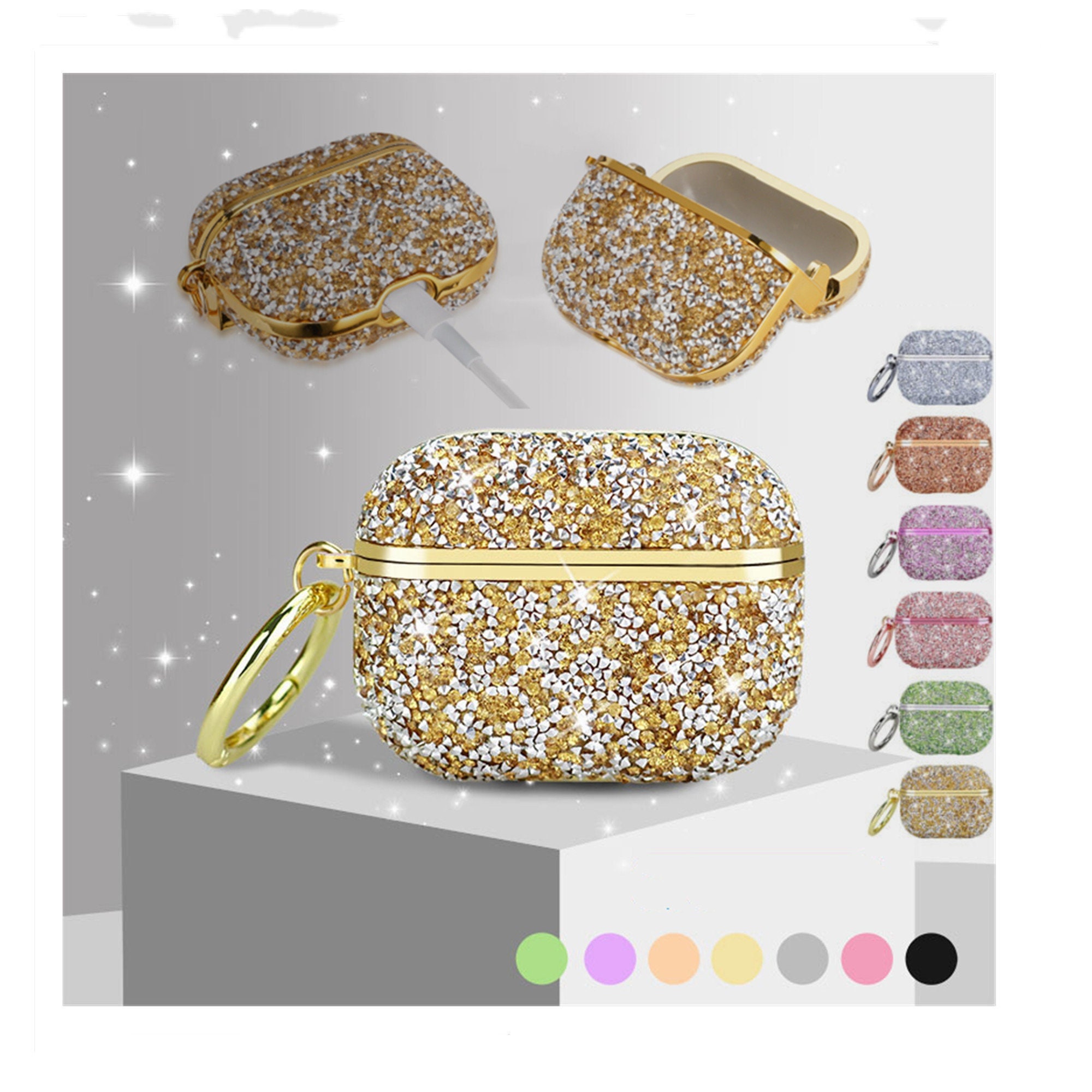 Bling AirPods 2nd Generation Case, VISOOM Cute Airpod Case 1st Generation with Keychain for Apple Airpod Case Cute Glitter Air Pod Case iPod Case