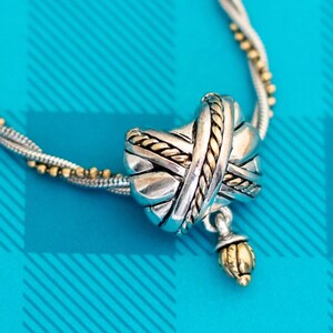 Vintage Cross Pillow Rope Silver Tone Necklace 18 inch - Z12