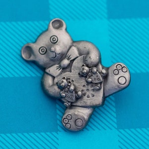 Vintage Silver Gray Teddy Bear with Stud Earrings - Z15
