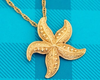 Vintage Golden Starfish Gold Tone Necklace 30 inch - Z3