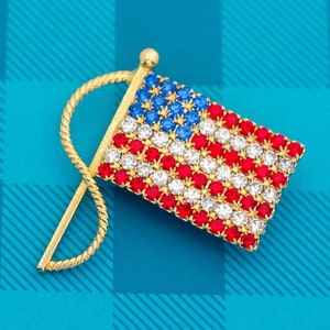Vintage Intricate American Flag Rhinestones Brooch - Z1