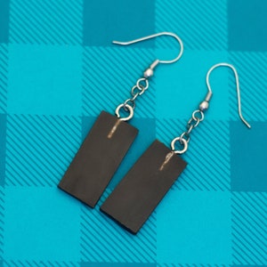 Vintage Black Rectangle Drop Silver Tone Dangle Earrings - Z25