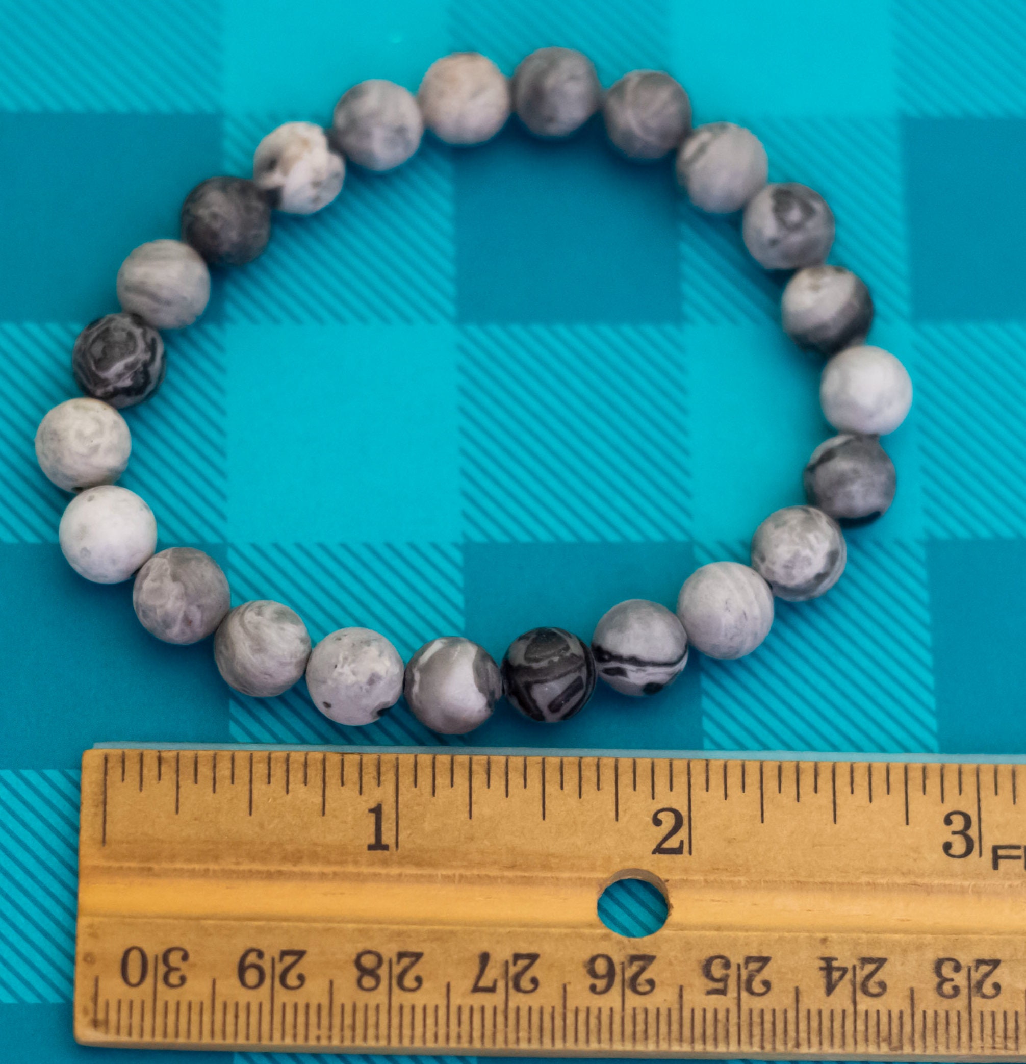7 Inch, Vintage Black & White Stones Beaded Bracelet - Z24