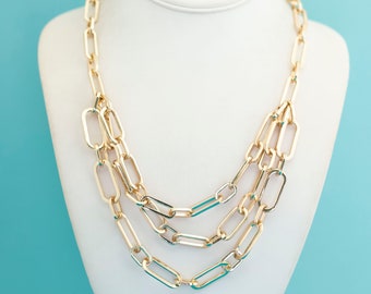 Vintage Brutalist Rectangular Links Gold Tone Bib Necklace - Z18