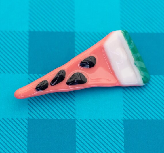 Vintage Summer Watermelon Slice Ceramic Brooch - … - image 1