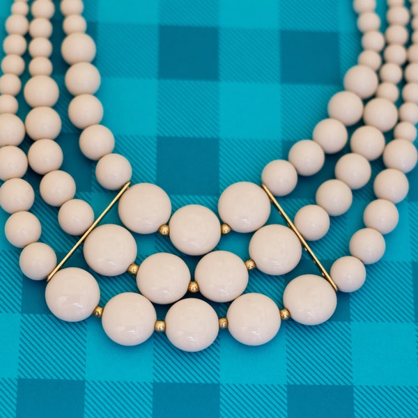 20 inch, Vintage White Sphere Beads Triple Lace Bib Necklace - Z27