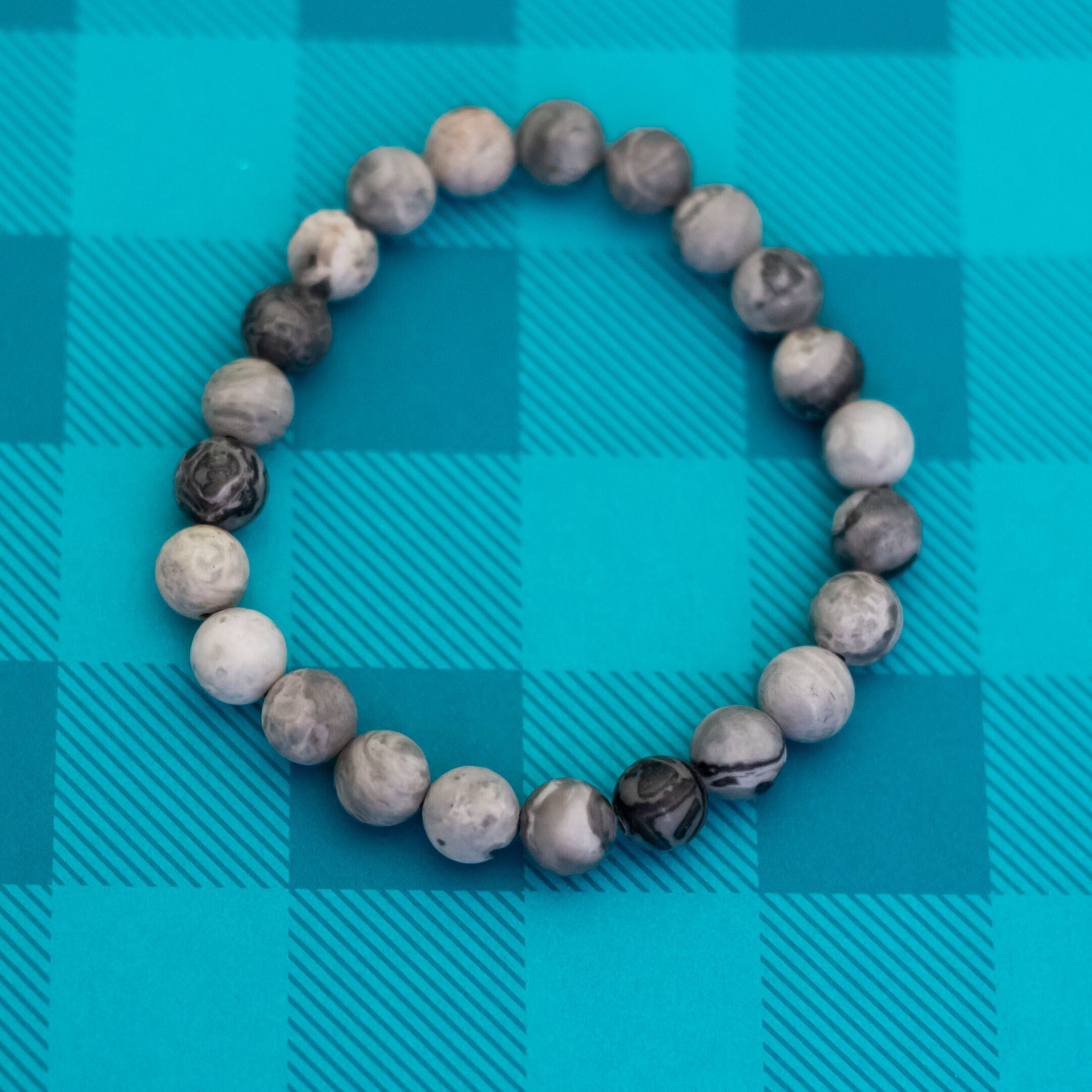 ◆VINTAGE HOLLYWOOD◆ Vine Beads Bracelet VH2435BR002M 7 Inch, Vintage Black & White Stones Beaded Bracelet - Z24
