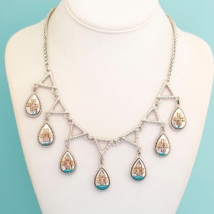 Vintage Silver Tone Dangling Teardrops Bib Necklace 18 inch - Z11