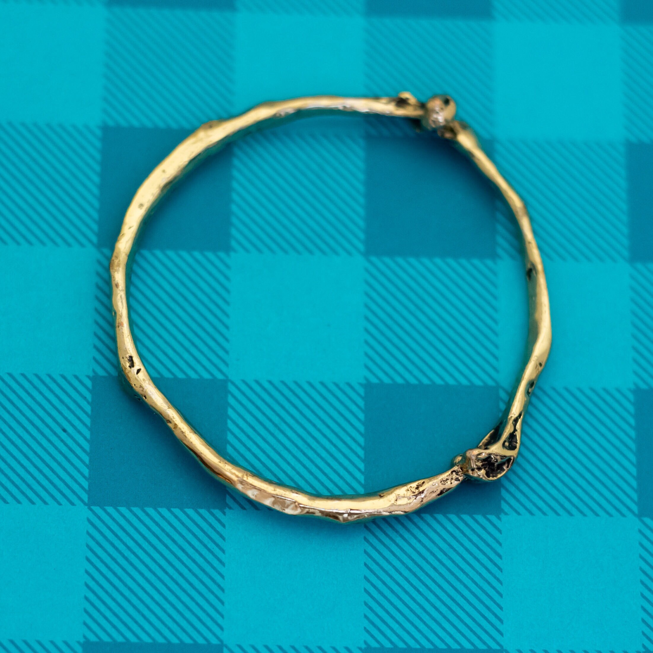7 Inch, Vintage Light Gold Tone Abstract Band Bangle