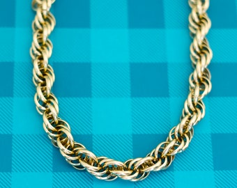 Vintage Gold Tone Intricate Rope Elegant Chain Necklace 17 inch - Z11