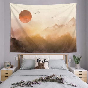 Abstract Sunset Tapestry, Mountain wall hanging boho tapestry Nature Landscape wall Art Home Decorations Living Room Decor Bedroom Dorm gift