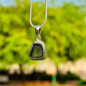 Natural Moldavite Pendant 925 Stealing silver pendant raw moldavite pendant handmade gemstone pendant Moldavite Necklace Authentic moldavite