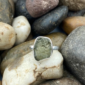 Moldavite ring Raw Moldavite stone ring natural gemstone ring handmade ring From Czech Republic 925 Solid Sterling silver ring gifts for her