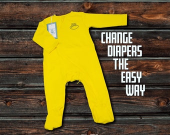 Free Shipping - Pima Cotton yellow baby pajamas, footie designed to ease diaper changing. 0-3 months, 3-6 months, 6-9 months, 9-12 months