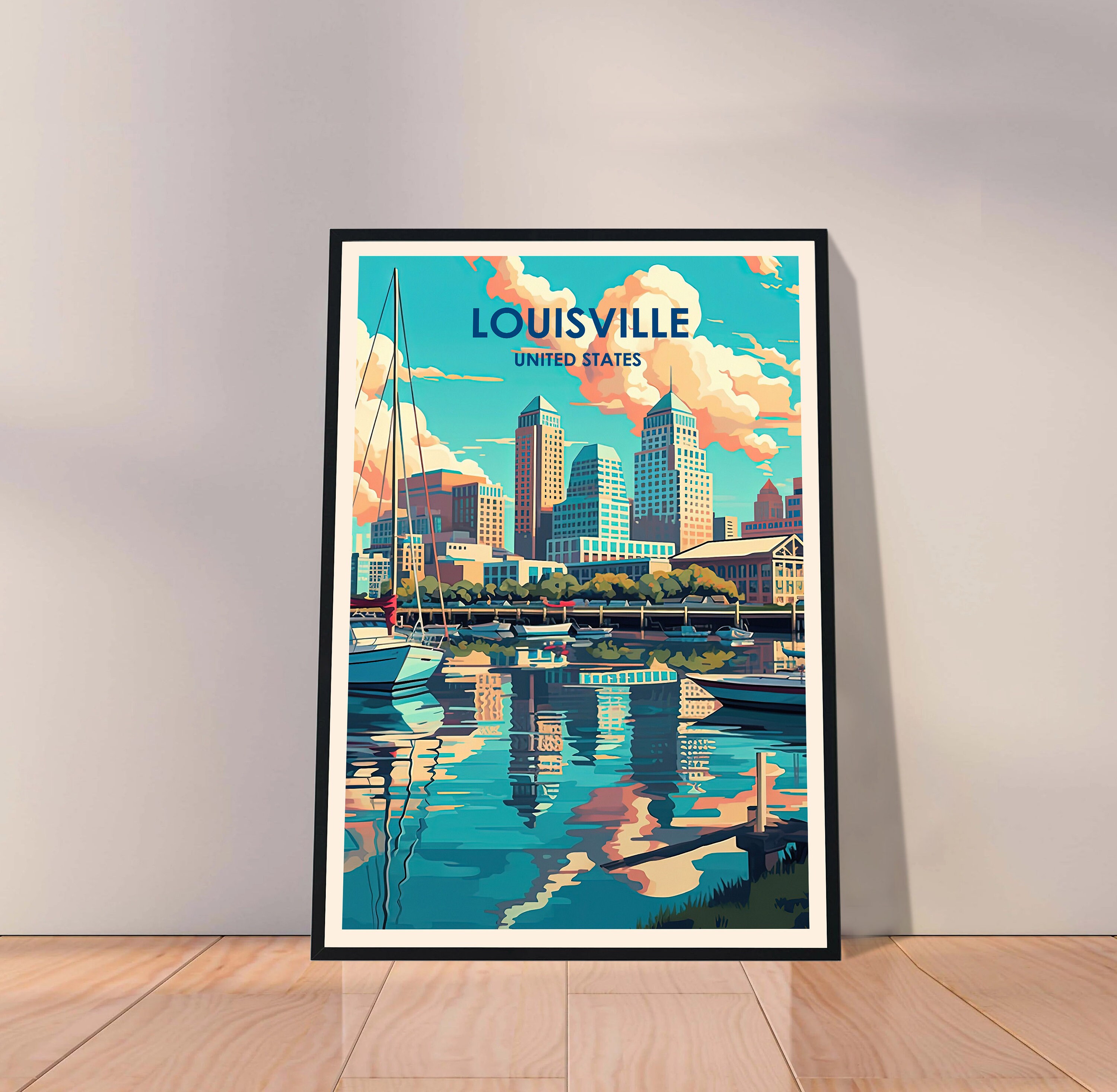 Modern Illustration US Cities Poster, Louisville Poster, Louisville La