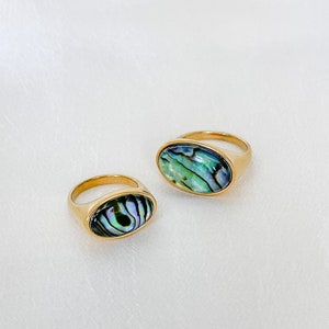 Waterproof Abalone Shell Ring Gold High Quality Stainless Steel Ring with Green Stone Italian Design Jewelry