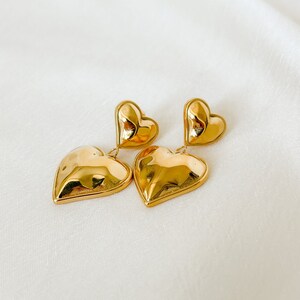 Large light heart earrings in stainless steel waterproof 18k image 1