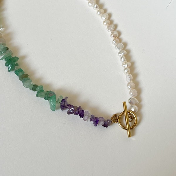 Gemstone necklace pearlnecklace gold summer jewelry waterproof tarnish free stainless steel necklace amethyst