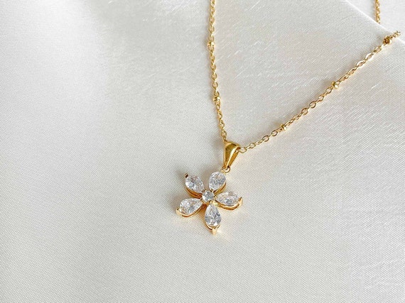 Non Tarnish Gold Necklace Flower Necklace Gold Waterproof Necklace Summer  Jewelry - Etsy
