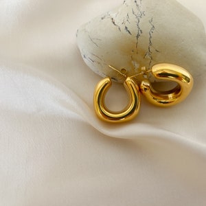 Chunky Hoop Earrings Gold Stainless Steel Waterproof image 5