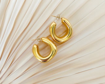 Chunky Hoop Earrings Gold Stainless Steel Waterproof Lightweight Hoop Earrings
