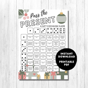 Christmas Gift Exchange Printable Dice Game Card / White Elephant / Family Holiday Party / Swap Steal / Secret Santa / Instant Download PDF