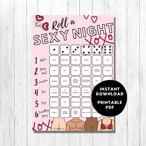 Couples Sex Dice Game Card / Sexy Foreplay Ideas / Adult Date Night / Valentine's Gift /  Instant PDF Digital Download for Adults