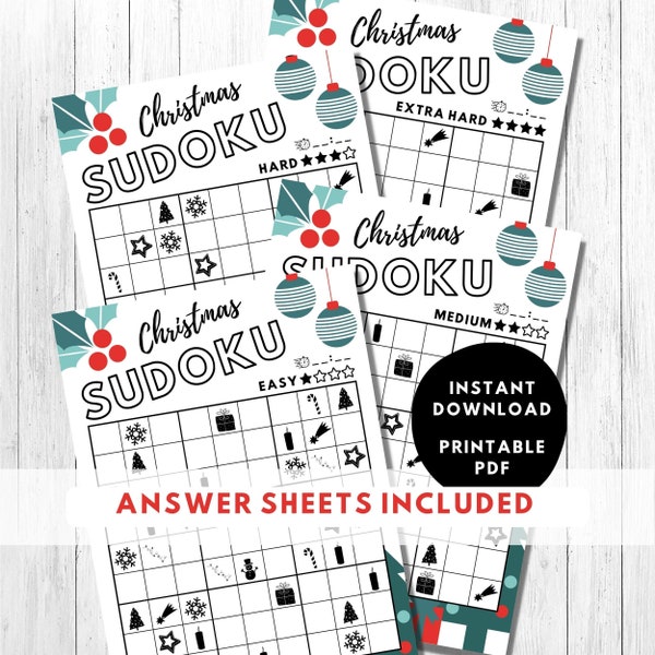 Christmas Sudoku Puzzle Pack / Party Game Bundle / Kids Family Adults Novelty Holiday Activity / Instant Digital Download PDF