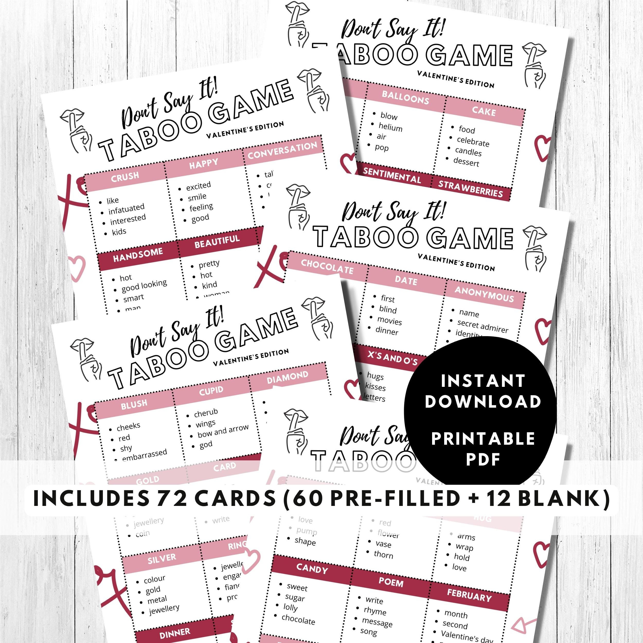 Valentinstag Kartenspiel / Date Night oder Paar Party druckbar / Tabu / Achtung / Verbotene Worte / Lustige Geschenkidee Erwachsene / Instant PDF