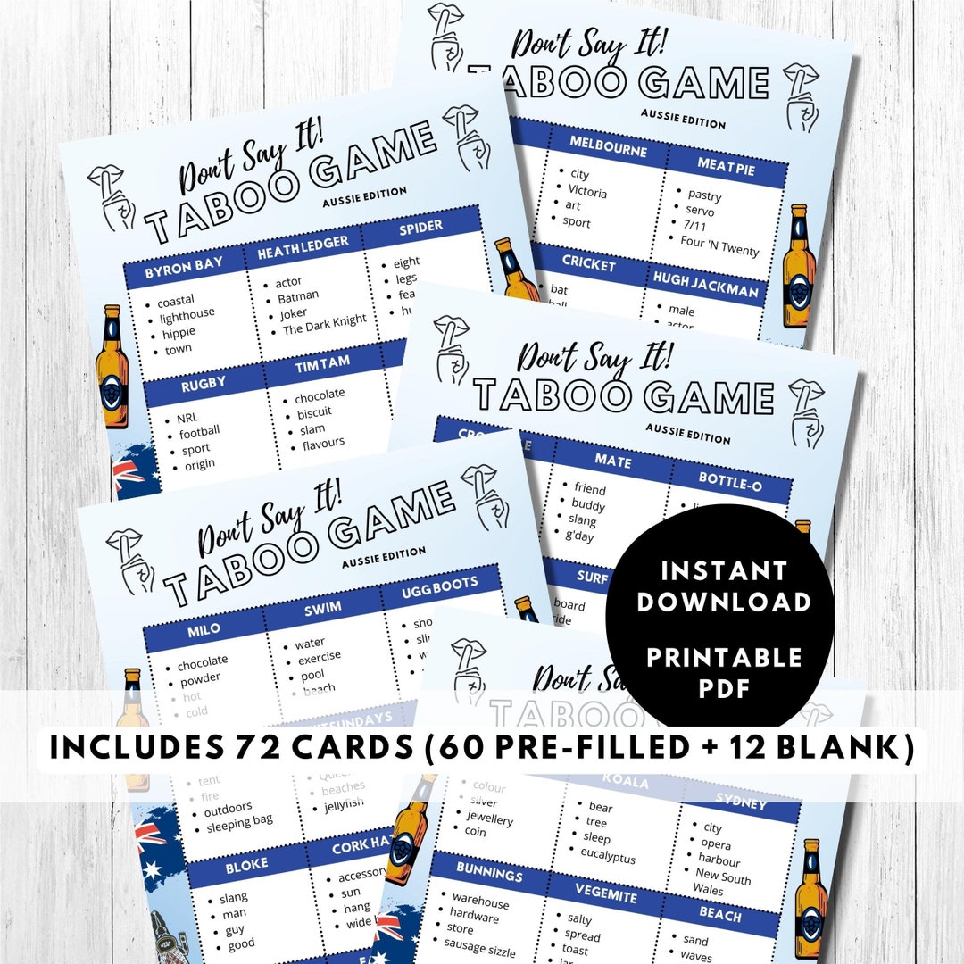 Aussie Code Card Game Questions Aussie Icons Party Game / Australia Day Printable / Taboo Cards / Heads ...