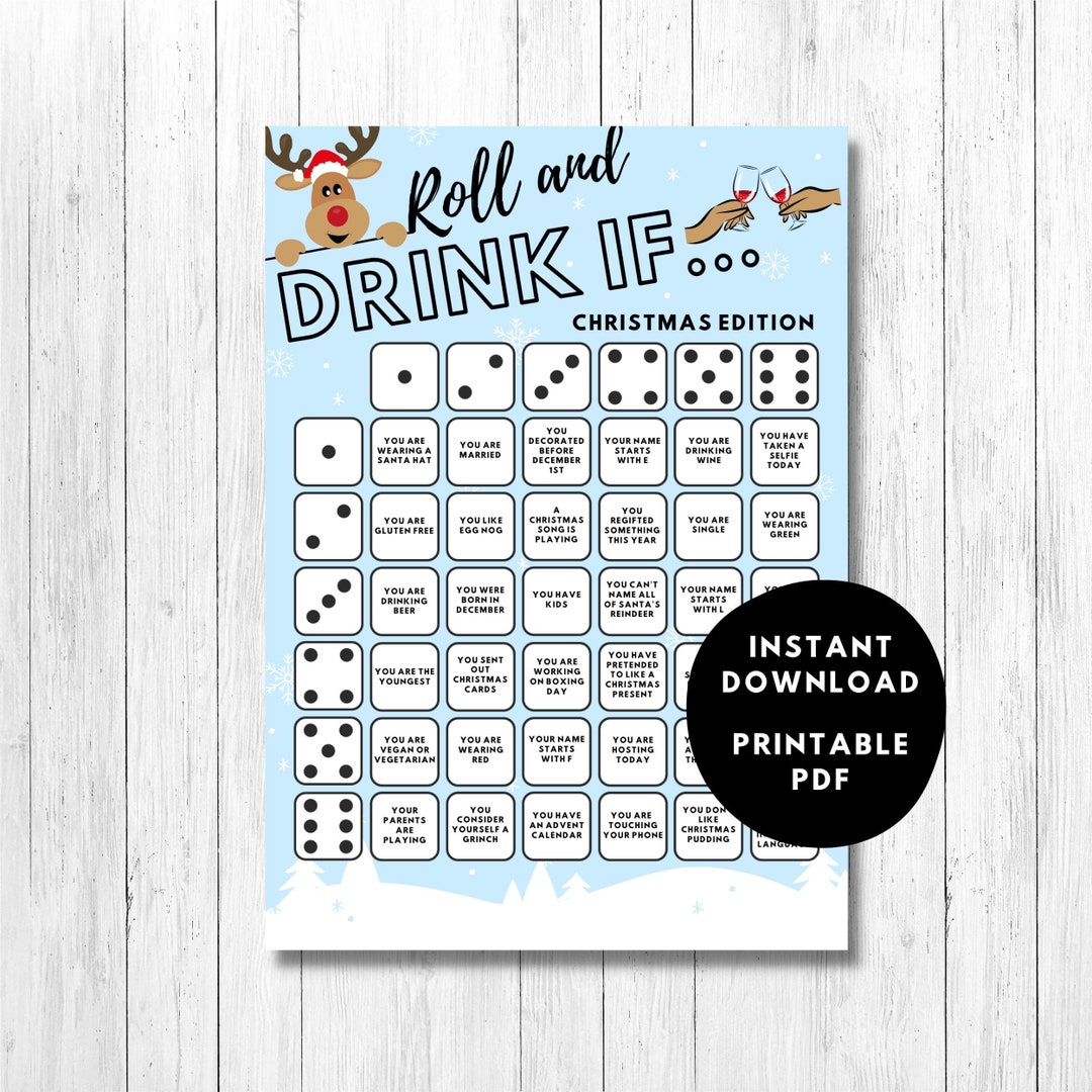 Christmas Drinking Game for Adults / Holiday Party Drink If... Dice — free download