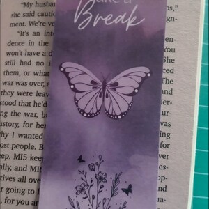 Take A Break Bookmark | Purple Butterfly | Book with Flowers | Bookmark Packs
