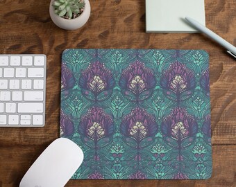 Woodblock ink inspired mouse pad. Mousepad purple and blue ink. Bright. Women. Girl. Gift. Best friend. Sister. Teacher.