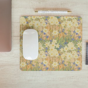 Daffodil and bluebells mousepad. Daffodil floral mouse pad. Beautiful flower mousepad.