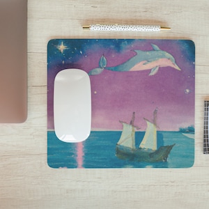Dolphin, ship illustration, fairytale Mousepad